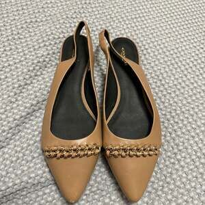 Coach Tan Leather Adele Slingback Chain Detail Pointed Toe Flats